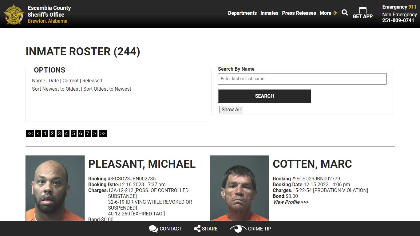 Inmate Roster (250) - Escambia County Sheriff, AL